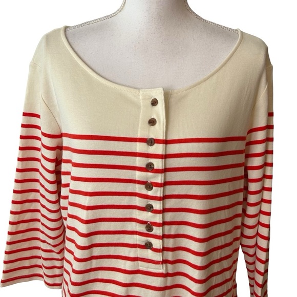 NEW On 34th Striped Casual Jersey Knit Dress Large Ivory & Red Striped Coastal - Picture 2 of 8